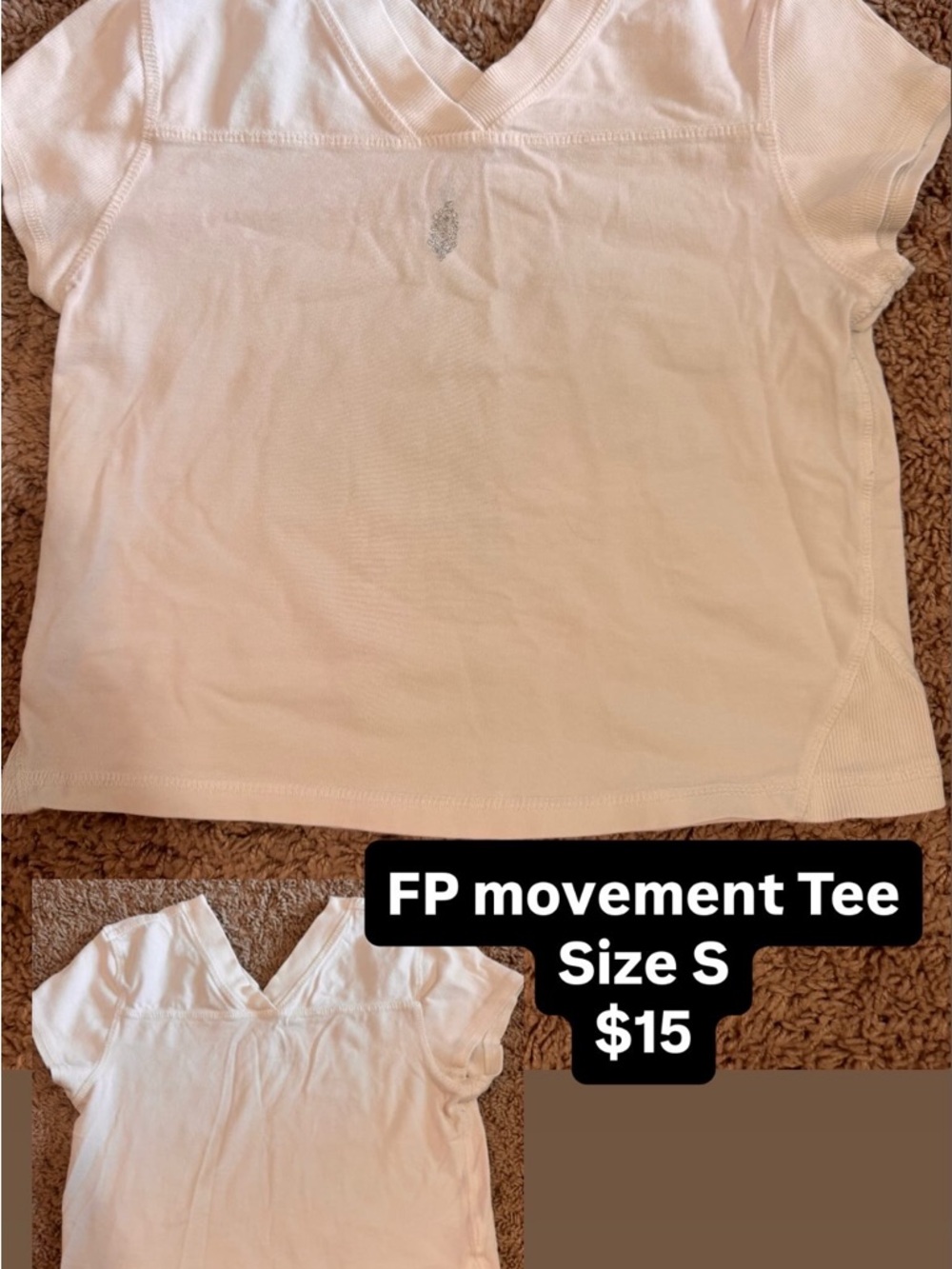 Free People White V‑Neck Short Sleeve Tee